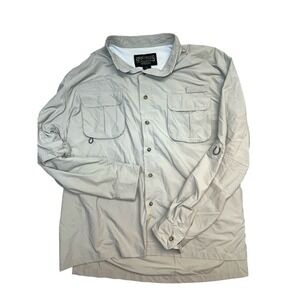 Men's Sportsman Warehouse Button Up Khaki Fishing‎ Shirt SPF 30+ Size 2XL Vented